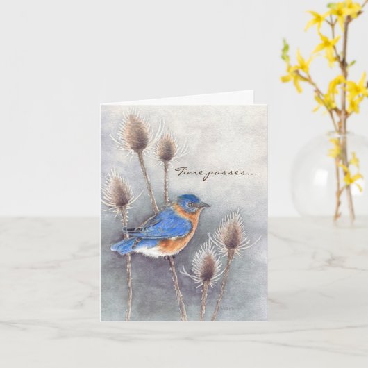 Blue Bird Time Passes Beileid Karte (Gelbe Blume)