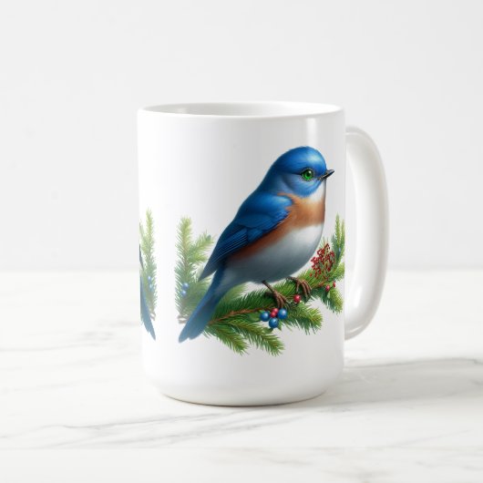 Blue Bird und Berries Holiday Motif Kaffeetasse (VorderseiteRechts)