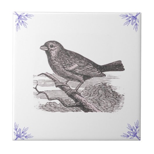 Blue Bird und Twigs Tile Fliese (Vorderseite)