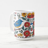 Blue Bird und Wildblume Folk Art Kaffeetasse (Vorderseite Links)