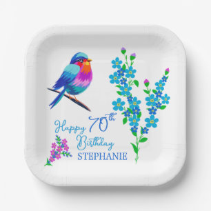 Blue Bird Vergiss mich nicht florale 70. Geburtsta Pappteller