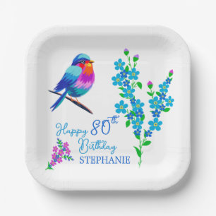 Blue Bird Vergiss mich nicht florale 80. Geburtsta Pappteller