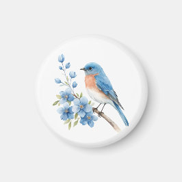Blue bird with blue flowers magnet