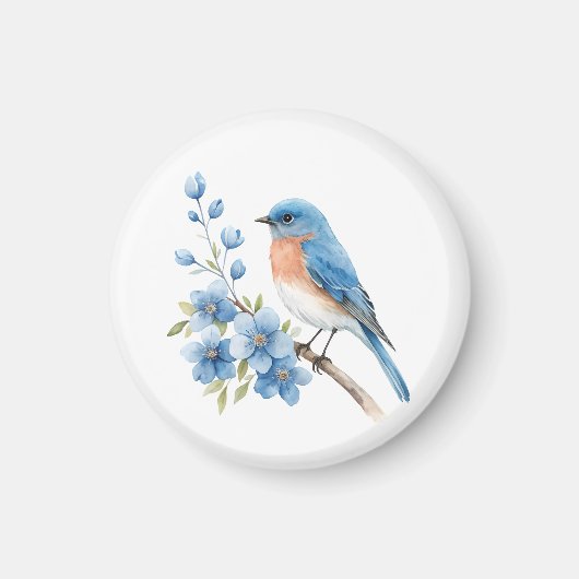 Blue bird with blue flowers magnet (Vorne)