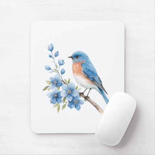 Blue bird with blue flowers mousepad (Mit Mouse)