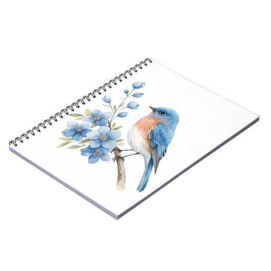 Blue bird with blue flowers notizblock (Linke Seite)