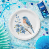Blue bird with blue flowers pappteller (Party)
