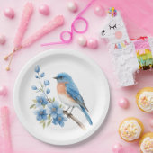 Blue bird with blue flowers pappteller (Party)