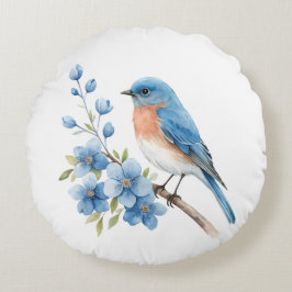 Blue bird with blue flowers rundes kissen