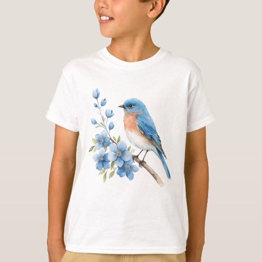 Blue bird with blue flowers T-Shirt (Vorderseite)