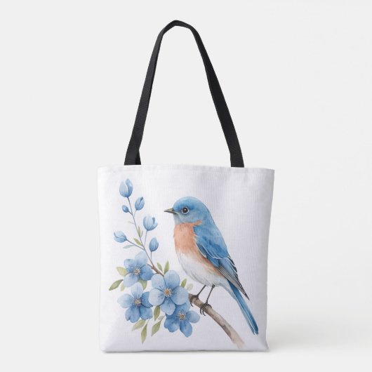 Blue bird with blue flowers tasche (Rückseite)