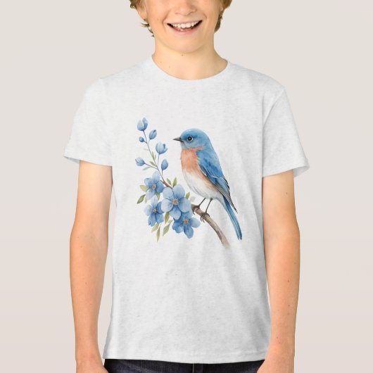 Blue bird with blue flowers Tri-Blend shirt (Vorderseite)