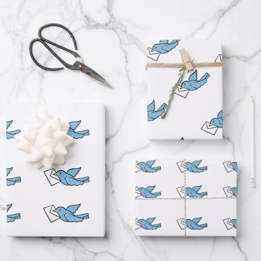 Blue Bird Wrapping Paper Geschenkpapier Set (Vorderseite)