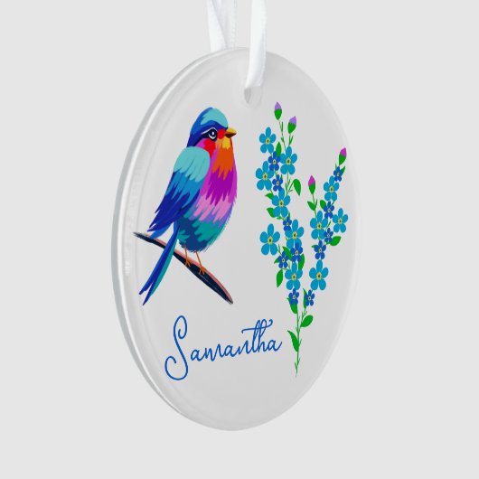 Blue Birdie Vergiss mich Nicht Blume 60. Geburtsta Ornament (Vorderseite)