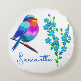 Blue Birdie Vergiss mich Nicht Blume 80. Geburtsta Rundes Kissen