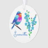 Blue Birdie Vergiss mich Nicht Blume 90. Geburtsta Ornament (Vorderseite)
