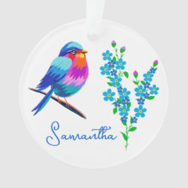 Blue Birdie Vergiss mich Nicht Blume 90. Geburtsta Ornament