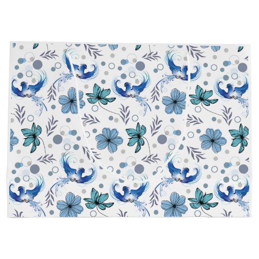 Blue Birds and Floral Harmony Seamless Pattern Große Geschenktüte (Rückseite)