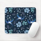 Blue Birds and Floral Harmony Seamless Pattern Mousepad (Mit Mouse)