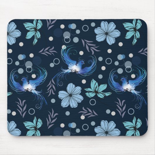 Blue Birds and Floral Harmony Seamless Pattern Mousepad (Vorne)