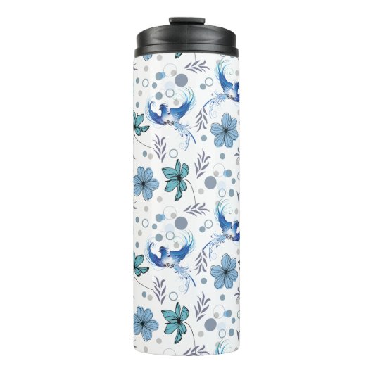 Blue Birds and Floral Harmony Seamless Pattern Thermosbecher (Vorderseite)
