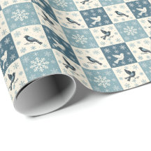 Blue Birds and Snowflakes Christmas Winter Pattern