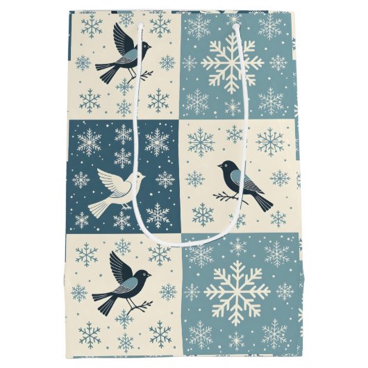 Blue Birds and Snowflakes Christmas Winter Pattern Mittlere Geschenktüte (Rückseite)
