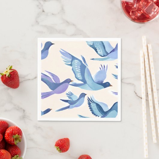 Blue Birds Flying | Modern Watercolor Serviette (Beispiel)