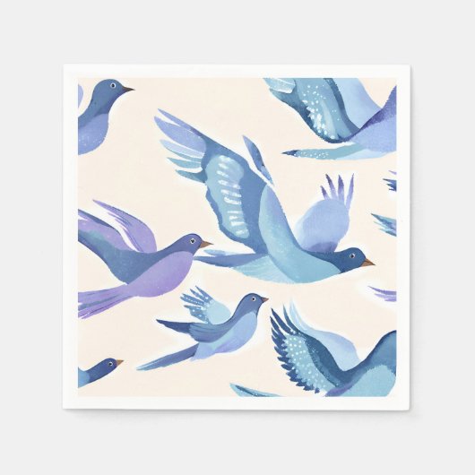 Blue Birds Flying | Modern Watercolor Serviette (Vorderseite)