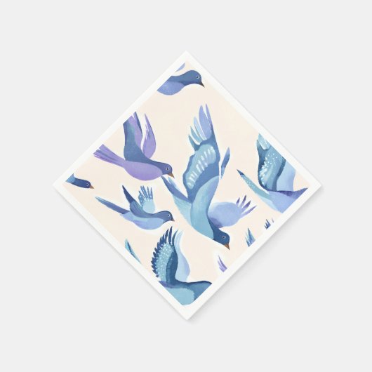 Blue Birds Flying | Modern Watercolor Serviette (Ecke)