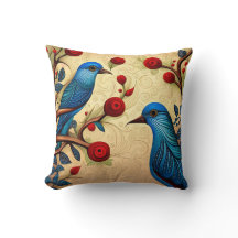Blue Birds Folk Art Red Blume Wirbel