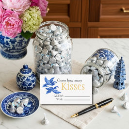 Blue  birds  "Guess How Many Kisses" Bridal Game  Begleitkarte