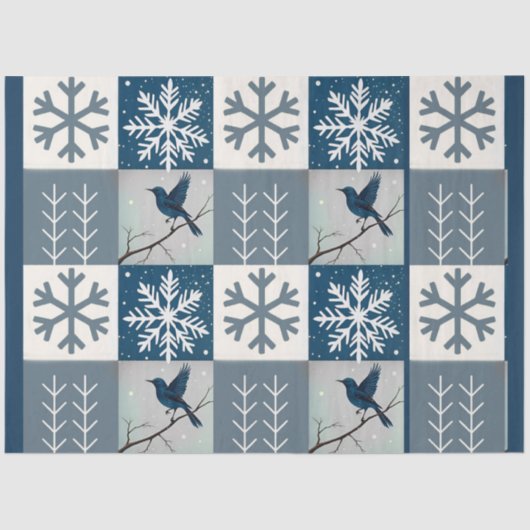 Blue Birds & Snowflakes Christmas Winter Decoupage Seidenpapier (Vorderseite)