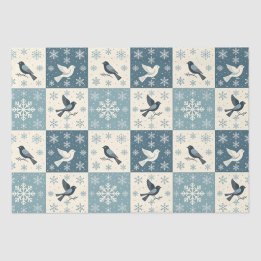 Blue Birds & Snowflakes Christmas Winter Decoupage Seidenpapier (Vorderseite)