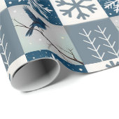 Blue Birds & Snowflakes Christmas Winter Pattern Geschenkpapier (Rolleneckpunkt)