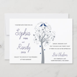 Blue Birds tree Hebrew Jüdische Einladung zur Hoch