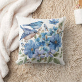 Blue Birds Watercolor Florals Botanicals Kissen (Decke)