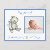 Blue Birth Foto Bear Baby Ankündigung (Vorderseite)