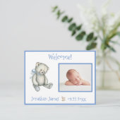 Blue Birth Foto Bear Baby Ankündigung (Stehend Vorderseite)