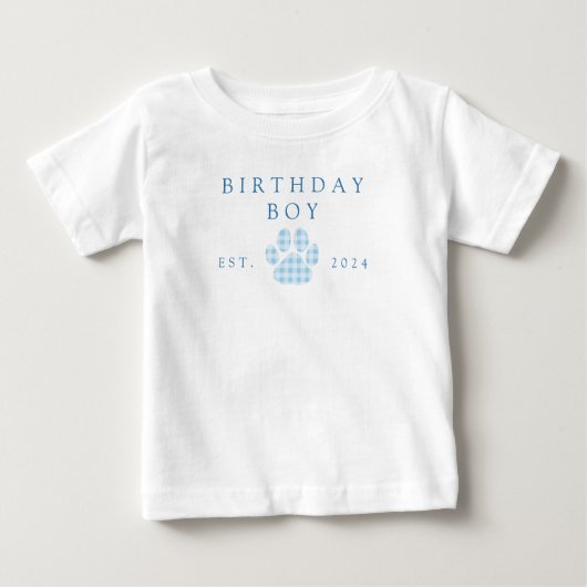 Blue Birthday Boy Gingham Paw Print Birthday Baby T-shirt (Vorderseite)