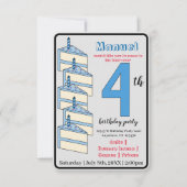 Blue Birthday Cake 4. Geburtstag Party Kinder Einladung (Vorderseite)