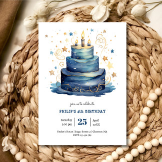 Blue Birthday cake Geburtstag Einladung