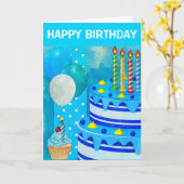 Blue Birthday Cake Karte (Gelbe Blume)