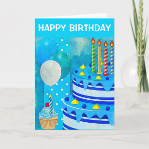 Blue Birthday Cake Karte