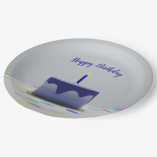 Blue Birthday Cake Pappteller (Schrägansicht)