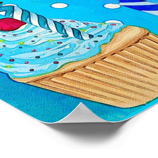 Blue Birthday Cake Poster (Ecke)