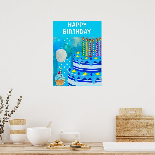 Blue Birthday Cake Poster (Küche)