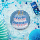 Blue Birthday Cake Watercolor Celebration Party Pappteller (Party)
