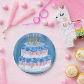 Blue Birthday Cake Watercolor Celebration Party Pappteller (Party)