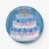 Blue Birthday Cake Watercolor Celebration Party Pappteller (Vorderseite)